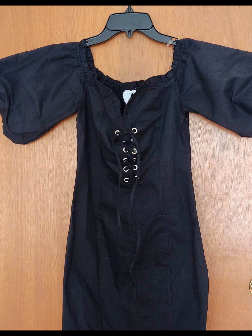 Better Be Women's Black Puff Sleeve Lace-Up Lace Accent Maxi Dress Size S